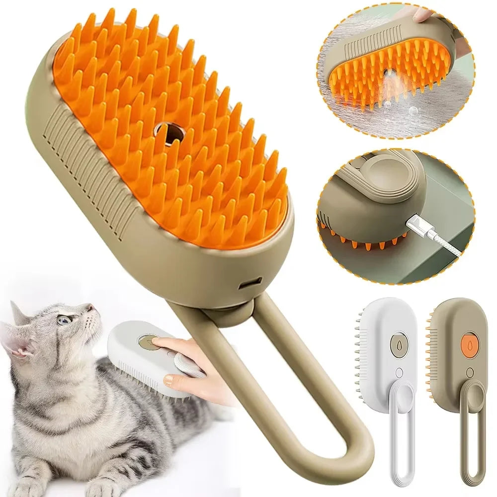 Cepillo de vapor 3 en 1 para mascotas, cepillo para gatos, vaporizador, removedor de pelo de mascotas, herramienta de limpieza para perros, peine de masaje con pulverizador de vapor, cepillo de aseo