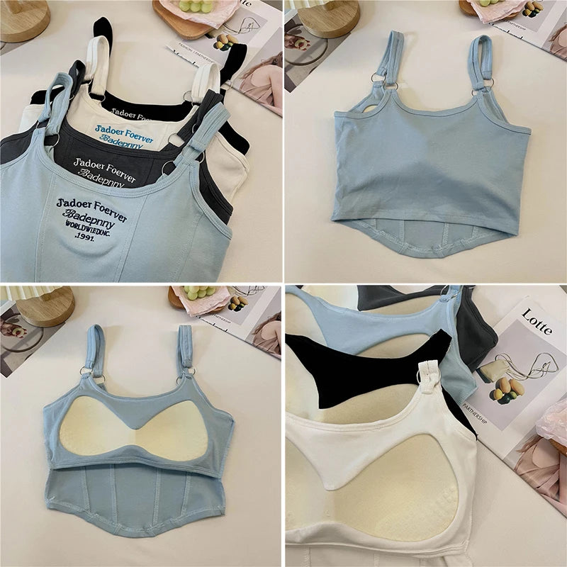 Top corto Y2K para mujer, camiseta sin mangas ajustada con dobladillo, informal, Sexy, ropa de calle blanca, camisetas sin mangas con letras y almohadilla，top mujer tops for women 2023，women's tops tees top y2k