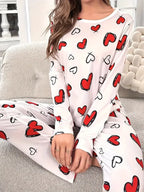 Ropa de dormir de otoño e invierno para mujer, Tops holgados tejidos con cuello redondo y pantalones elásticos largos, conjunto de pijama, ropa de descanso