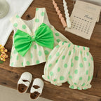 Conjunto de 2 piezas para niñas pequeñas, Top y pantalones cortos sin mangas con lazo de lunares de estilo coreano, traje informal de algodón de verano para bebés recién nacidos para jugar