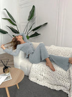 Ropa de dormir para mujer, conjuntos de pijamas de otoño e invierno, dos piezas, Tops y pantalones sexis de manga larga con cuello en V, ropa de descanso para el hogar