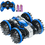 SucceBuy Barco de coche RC anfibio azul/amarillo 2,4 GHz 12 km/h Control remoto eléctrico 360 °   Coche acrobático giratorio, juguetes para piscina de playa y agua