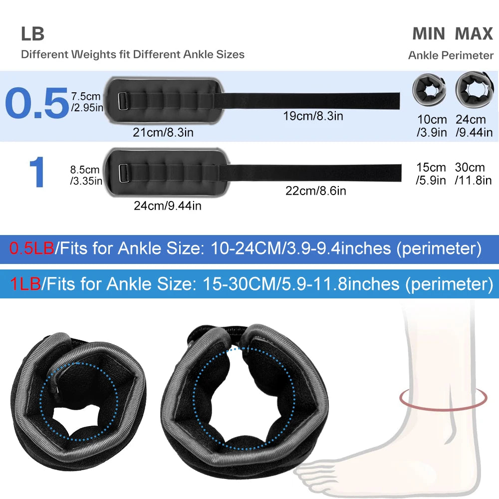1 par de pesas ajustables para tobillo y muñeca (0,5 kg/1 kg) - correas ligeras de neopreno para correr, entrenamiento de fuerza de yoga para todas las edades