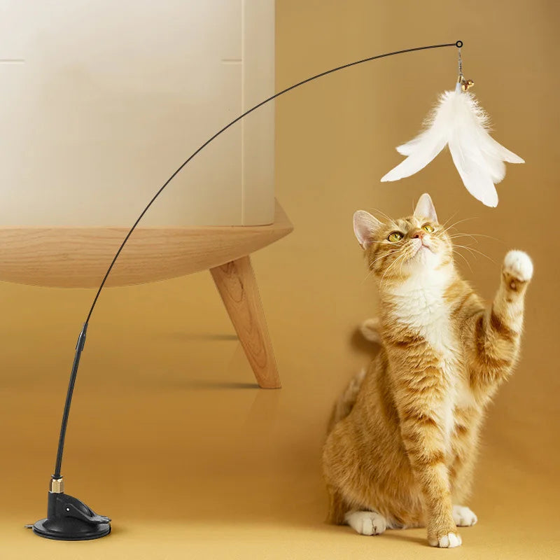Palo Teaser con ventosa para gatos, campana de plumas resistente a las mordeduras, juguetes interactivos para gatos, cabeza de repuesto, suministros de energía para mascotas