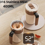 Taza mezcladora de 400ML, taza de café con pantalla LED de temperatura, taza autoagitadora de café y leche con rotación magnética de acero inoxidable 316