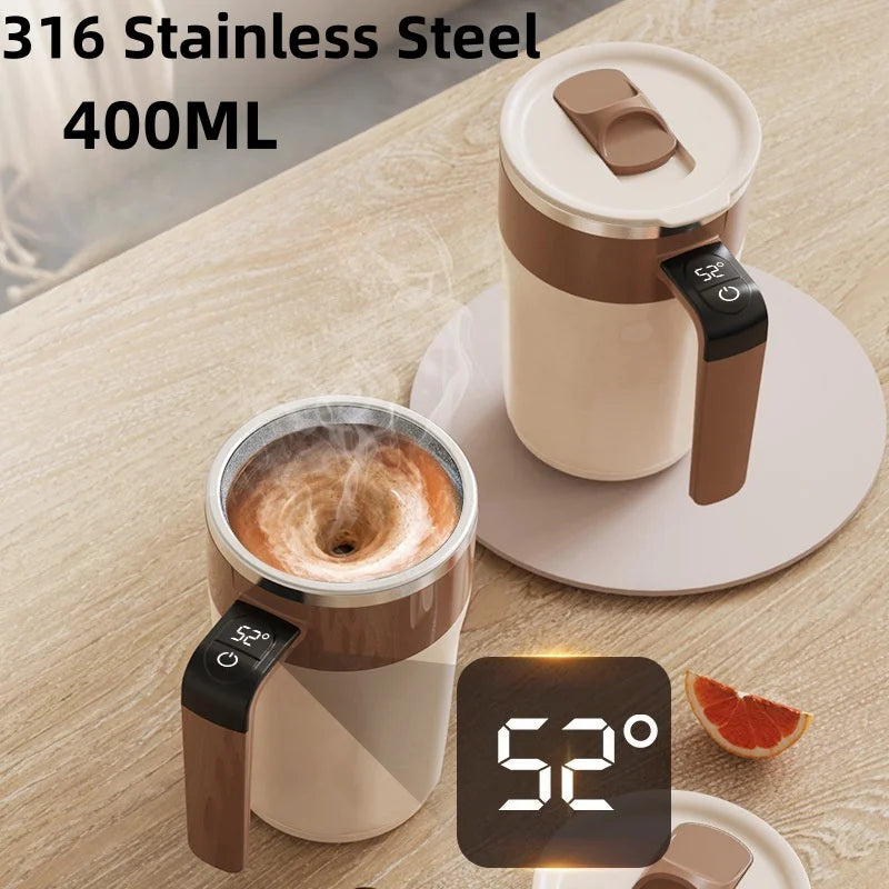 Taza mezcladora de 400ML, taza de café con pantalla LED de temperatura, taza autoagitadora de café y leche con rotación magnética de acero inoxidable 316