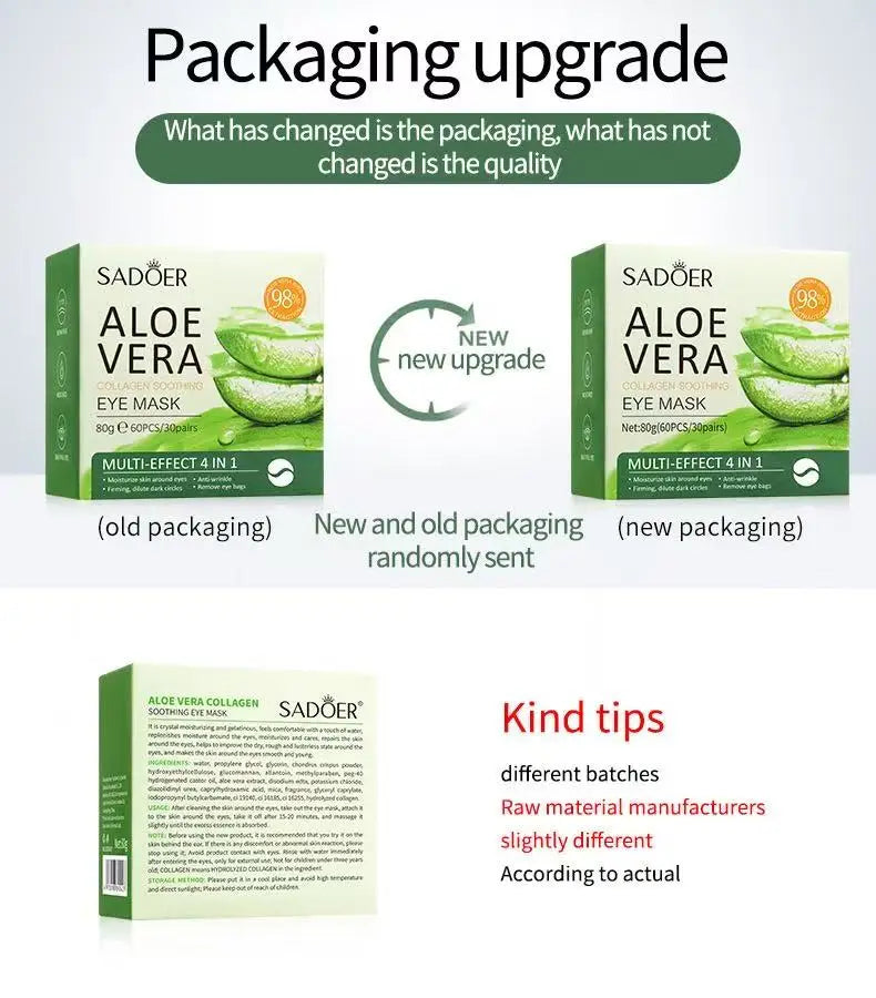 Mascarilla de colágeno de Aloe Vera para ojos, 60 uds., eliminación de ojeras, bolsas para ojos, parches hidratantes reafirmantes para ojos, productos para el cuidado de la piel