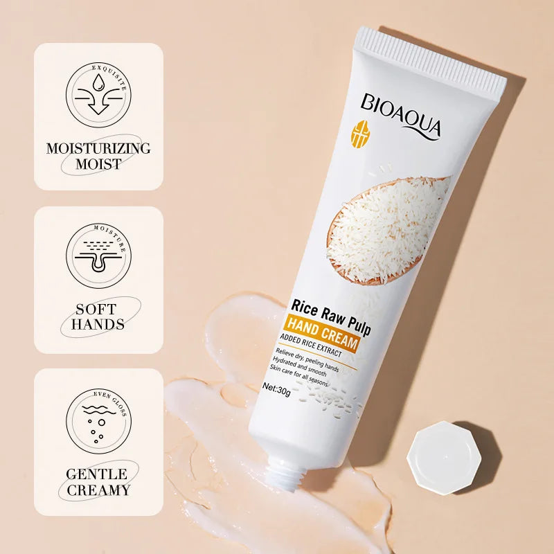 3/5 piezas BIOAQUA Crema de manos de arroz blanco, blanqueadora, hidratante, nutritiva, antienvejecimiento, productos para el cuidado de la piel de las manos