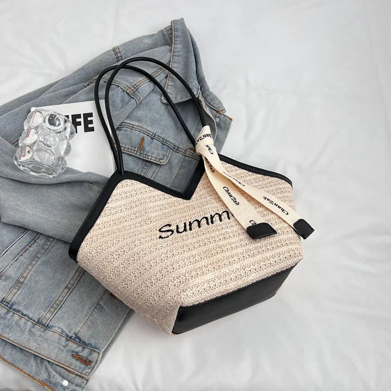 Bolso de hombro de paja para mujer, bolsa de hombro tejida a mano, estilo Retro, ideal para el verano