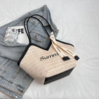 Bolso de hombro de paja para mujer, bolsa de hombro tejida a mano, estilo Retro, ideal para el verano
