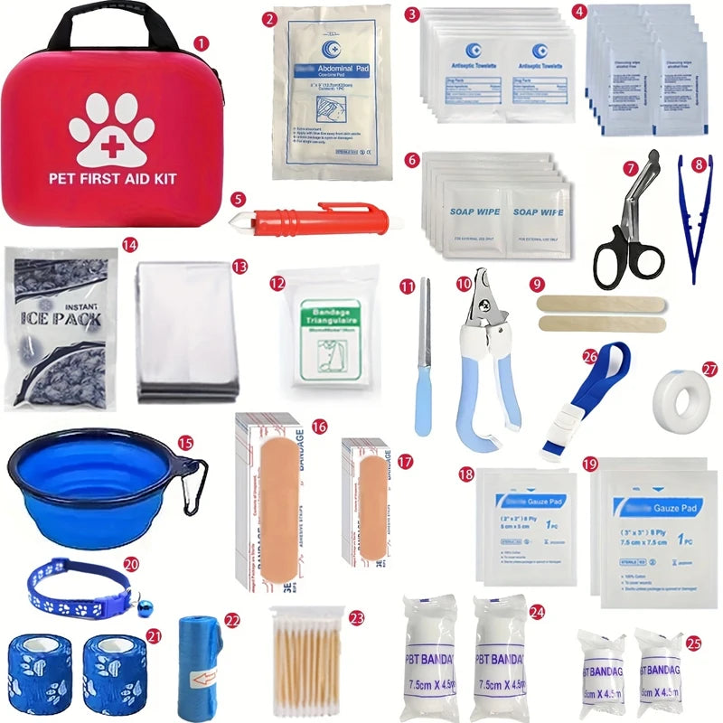 Botiquín de primeros auxilios para mascotas: contiene suministros de emergencia y manta de emergencia, apto para senderismo, camping y mochilero.