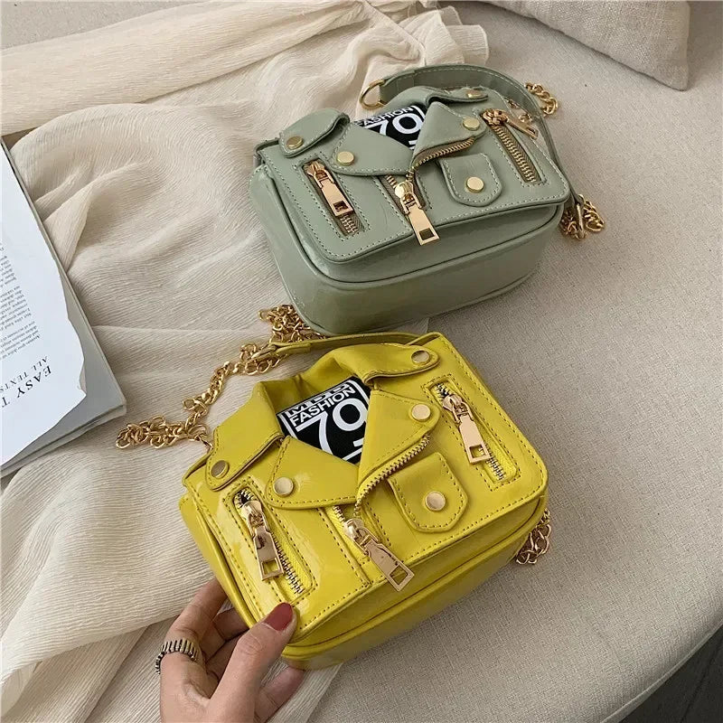Bolsos de motocicleta de diseñador de marca famosa de moda europea, bolso de mensajero de hombro con forma de chaqueta de lujo, bolso de mano de cuero PU
