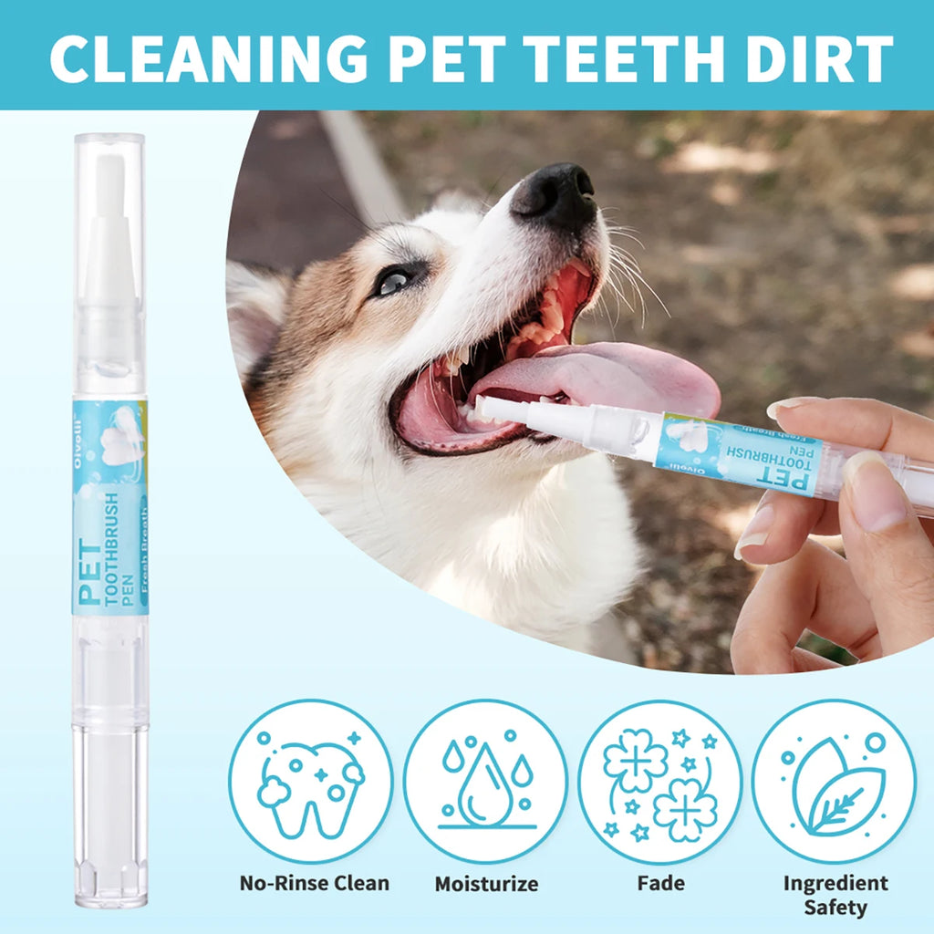 Lápiz Limpiador Dental para Mascotas con Cepillo Suave y Gel Dental para Perros y Gatos, Control de Sarro, Aliento Fresco, Calma las Encías, Fórmula Suave, 3 Unidades por Caja