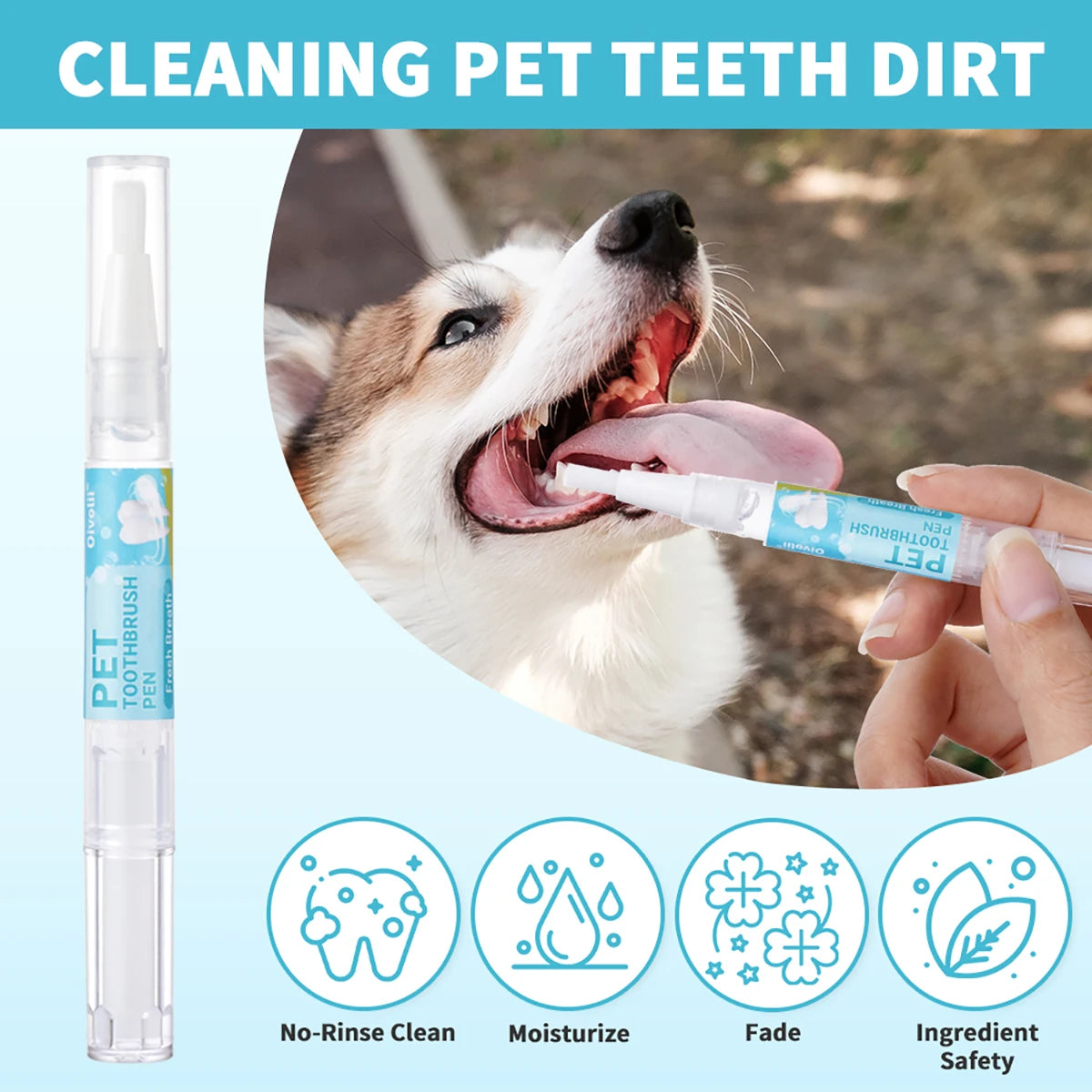 Lápiz Limpiador Dental para Mascotas con Cepillo Suave y Gel Dental para Perros y Gatos, Control de Sarro, Aliento Fresco, Calma las Encías, Fórmula Suave, 3 Unidades por Caja