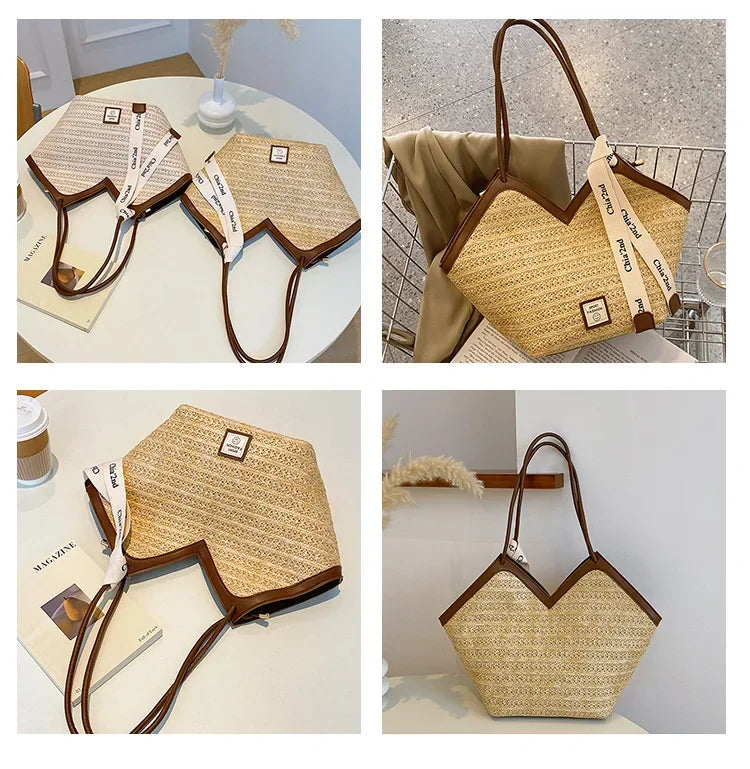 Bolso de hombro de paja para mujer, bolsa de hombro tejida a mano, estilo Retro, ideal para el verano
