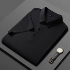 Polo de seda de hielo para hombre, camiseta de manga corta, elástica, sin hierro, fina, ligera, de lujo