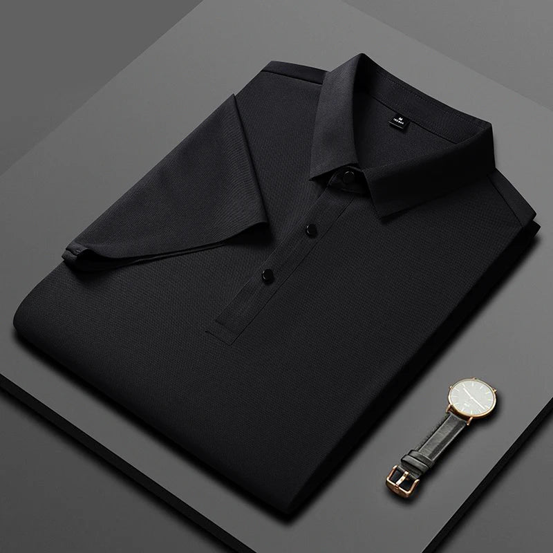 Polo de seda de hielo para hombre, camiseta de manga corta, elástica, sin hierro, fina, ligera, de lujo
