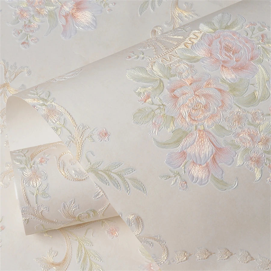 Papel tapiz europeo autoadhesivo flor pastoral pegatinas de pared de lujo autoadhesivo dormitorio sala de estar pared de fondo del hogar wal