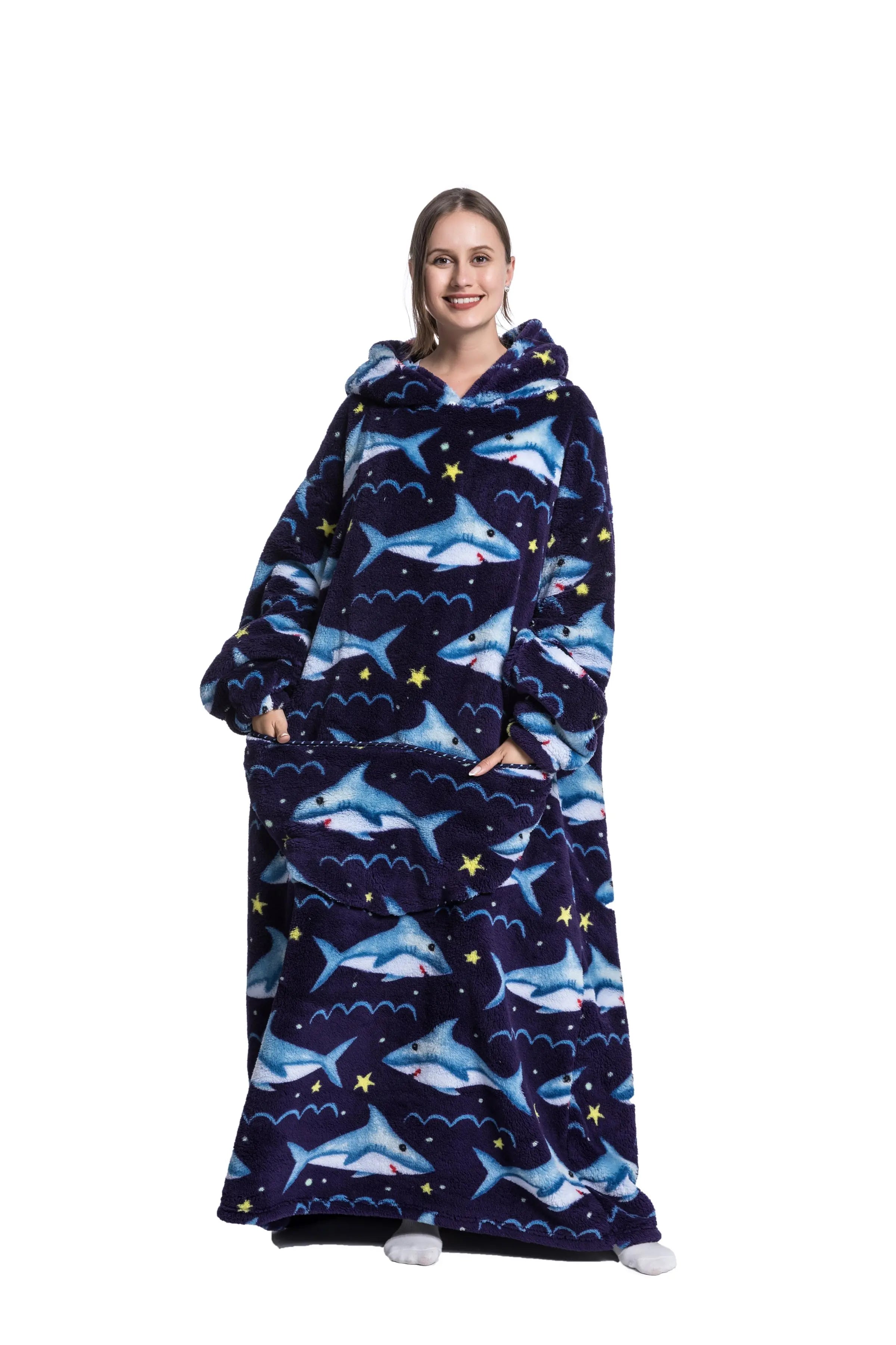 2023 nueva manta usable de TV de gran tamaño Extra larga cálida lana de felpa invierno Sherp Sudadera con capucha hombres mujeres sudadera suave regalos