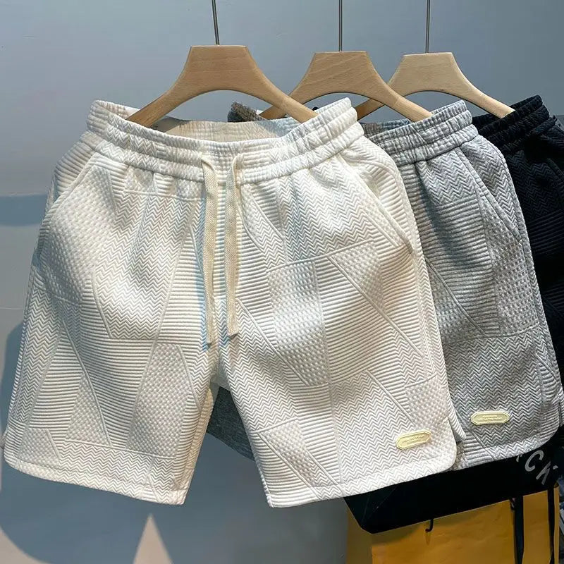 Pantalones cortos para correr de verano para hombre, pantalones cortos deportivos informales para correr, pantalones cortos deportivos con patrón de onda de Color sólido con cordón, pantalones cortos deportivos sueltos y s