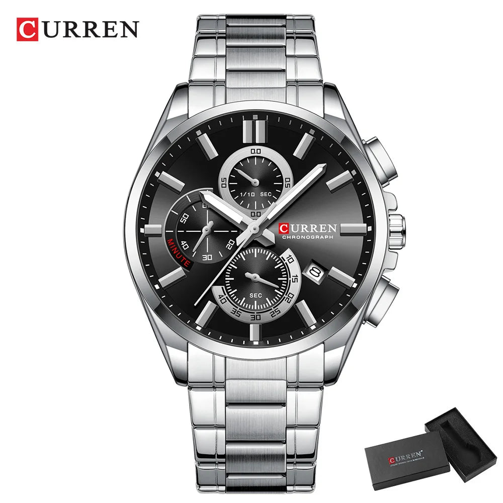 Relojes CURREN para hombre, relojes de lujo de primeras marcas para hombre, cronógrafo Original resistente al agua de acero inoxidable, fase lunar, fecha, esfera giratoria