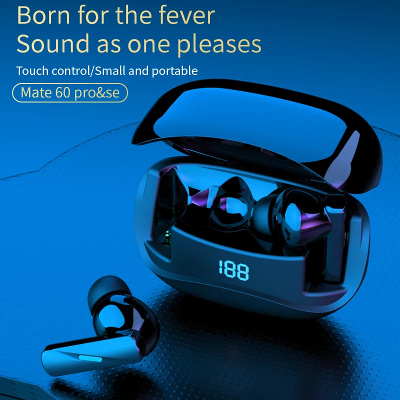 Auriculares Bluetooth inalámbricos verdaderos de alta calidad TWS Mate60, tiempo de reproducción de 12 horas, sonido nítido con pantalla LED de batería