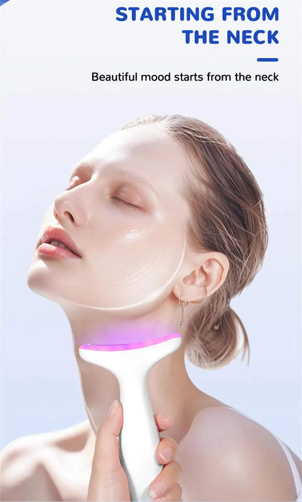 Dispositivo de belleza Facial y de cuello 2 en 1, masaje de vibración de alta frecuencia, dispositivo antienvejecimiento para estiramiento de la piel, herramienta de cuidado de la piel para uso doméstico