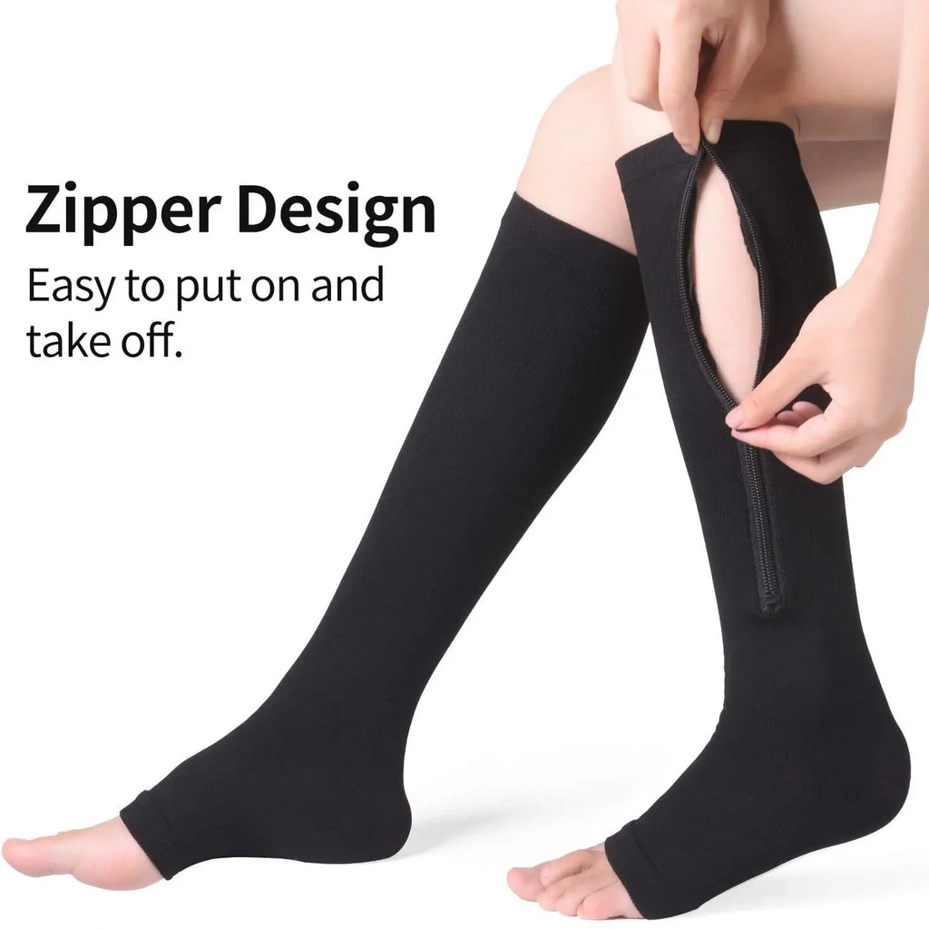 Calcetines deportivos médicos de compresión con cremallera, calcetines elásticos de venas para mujeres y hombres, calcetines largos de presión de alta elasticidad para ciclismo, soporte para piernas
