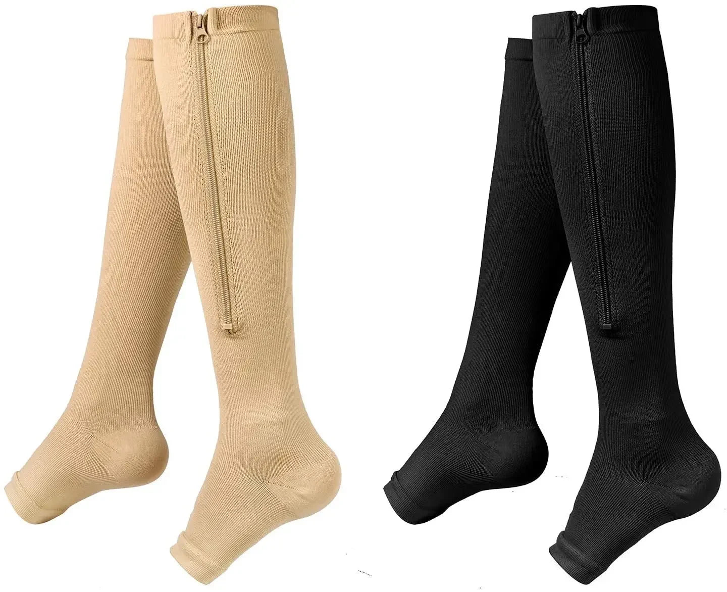 Calcetines deportivos médicos de compresión con cremallera, calcetines elásticos de venas para mujeres y hombres, calcetines largos de presión de alta elasticidad para ciclismo, soporte para piernas