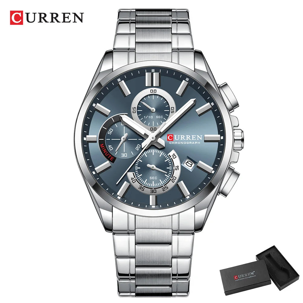 Relojes CURREN para hombre, relojes de lujo de primeras marcas para hombre, cronógrafo Original resistente al agua de acero inoxidable, fase lunar, fecha, esfera giratoria
