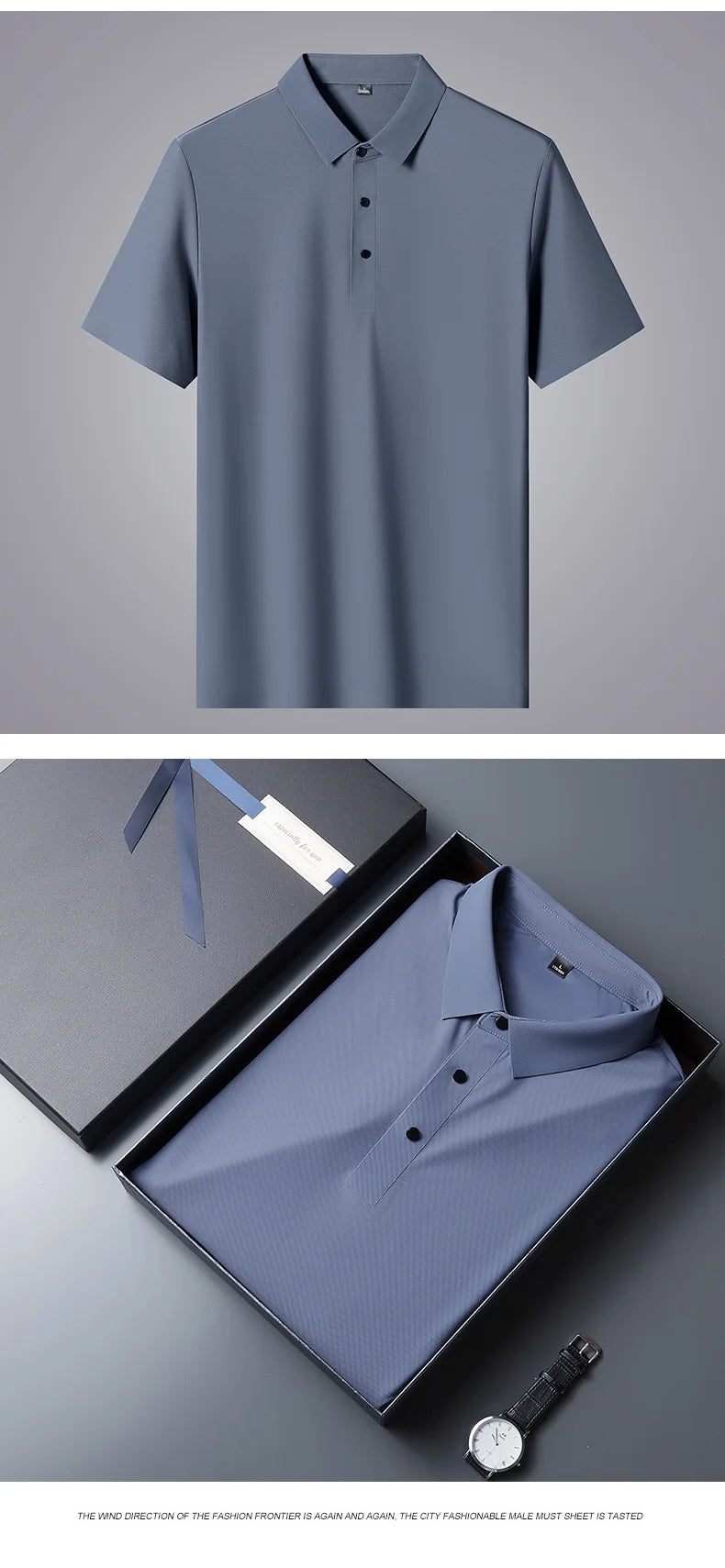 Polo de seda de hielo para hombre, camiseta de manga corta, elástica, sin hierro, fina, ligera, de lujo