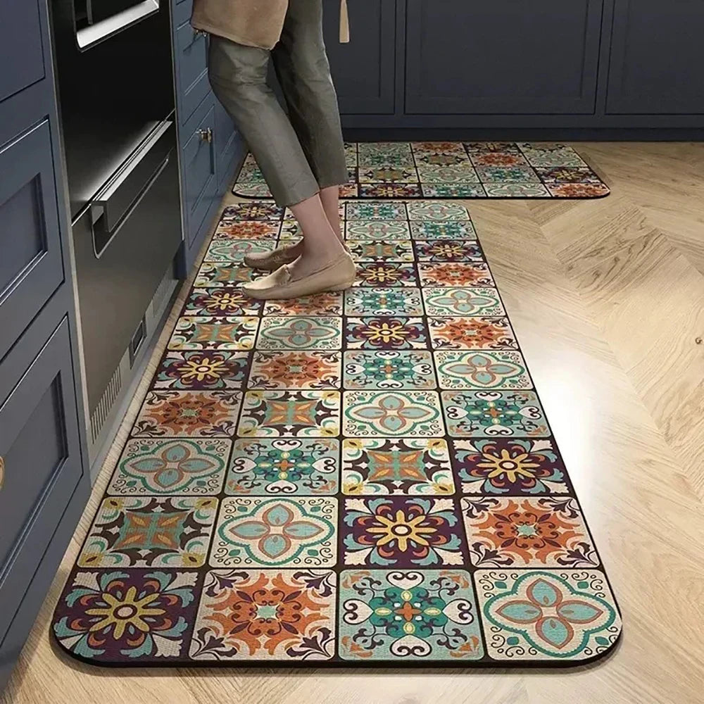 Alfombra de cocina con estampado absorbente, alfombra antideslizante para pasillo, alfombras largas para sala de estar, dormitorio, entrada, felpudo para baño