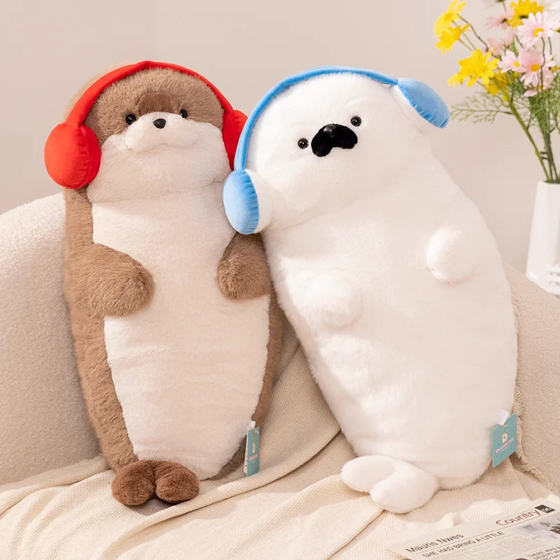 Sello de auriculares de dibujos animados de alta calidad, lontra marina, juguete de peluche, bola, cojín redondo, almohada para niños, regalo de cumpleaños, siesta escolar y sueño
