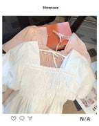 Blusa de Gasa con Manga Abullonada y Cuello Cuad, Estilo Verano 2025, para Mujer, Talla Pequeña