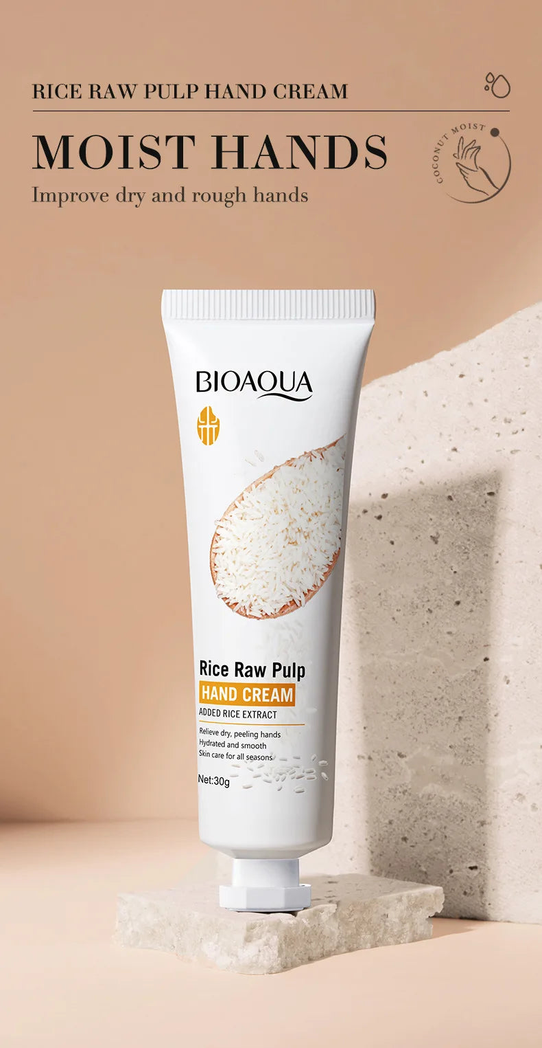3/5 piezas BIOAQUA Crema de manos de arroz blanco, blanqueadora, hidratante, nutritiva, antienvejecimiento, productos para el cuidado de la piel de las manos