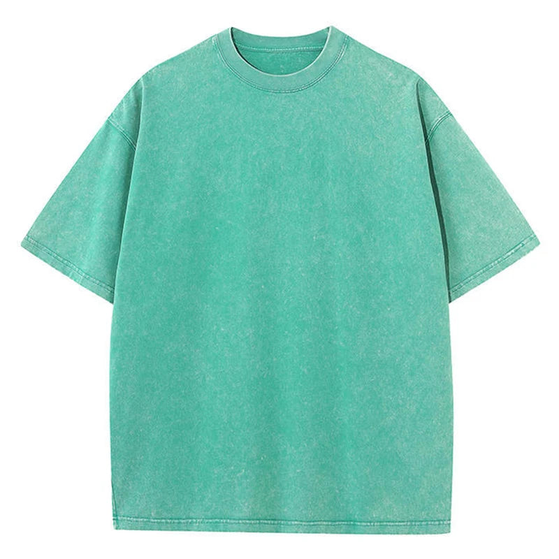 Camisetas Vintage de Color sólido con punto de copo de nieve para hombres/mujeres, camisetas de algodón de manga corta con agua antigua, ropa de Hip Hop