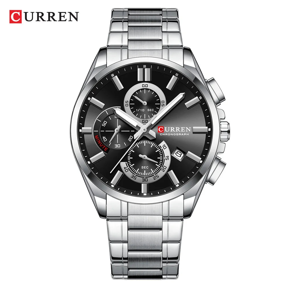 Relojes CURREN para hombre, relojes de lujo de primeras marcas para hombre, cronógrafo Original resistente al agua de acero inoxidable, fase lunar, fecha, esfera giratoria