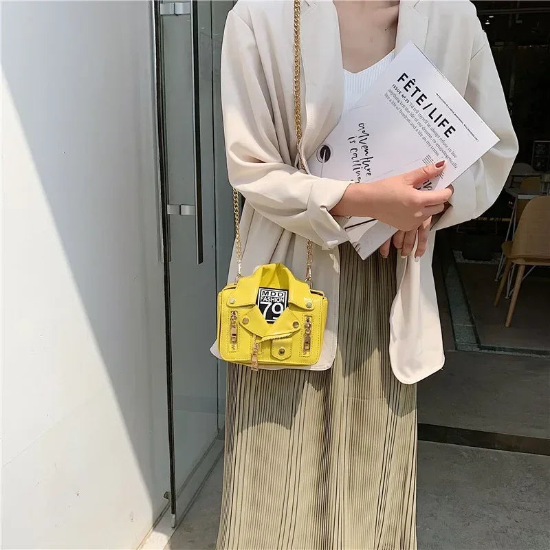 Bolsos de motocicleta de diseñador de marca famosa de moda europea, bolso de mensajero de hombro con forma de chaqueta de lujo, bolso de mano de cuero PU