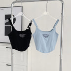 Top corto Y2K para mujer, camiseta sin mangas ajustada con dobladillo, informal, Sexy, ropa de calle blanca, camisetas sin mangas con letras y almohadilla，top mujer tops for women 2023，women's tops tees top y2k
