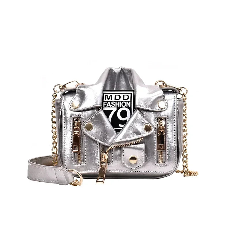 Bolsos de motocicleta de diseñador de marca famosa de moda europea, bolso de mensajero de hombro con forma de chaqueta de lujo, bolso de mano de cuero PU