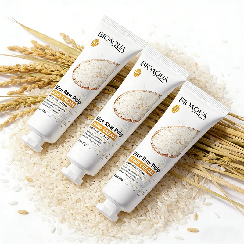 3/5 piezas BIOAQUA Crema de manos de arroz blanco, blanqueadora, hidratante, nutritiva, antienvejecimiento, productos para el cuidado de la piel de las manos