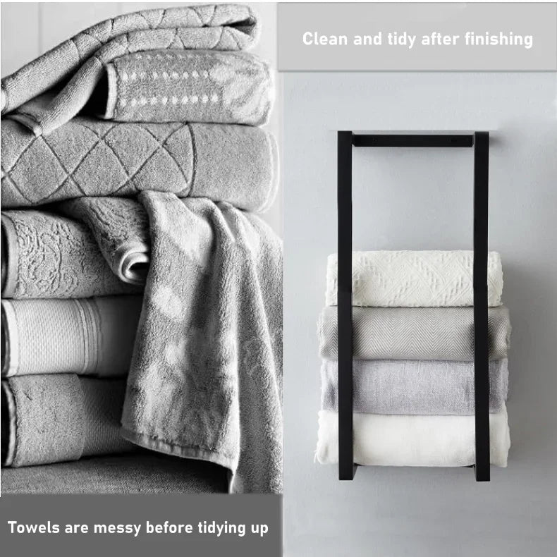 Toallero de baño, estante de almacenamiento de toallas de baño, rollo de toalla de baño de Hotel, estante de papel, colgante de pared negro de acero inoxidable de doble uso
