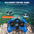 SucceBuy Barco de coche RC anfibio azul/amarillo 2,4 GHz 12 km/h Control remoto eléctrico 360 °   Coche acrobático giratorio, juguetes para piscina de playa y agua