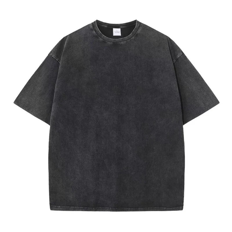 Camisetas Vintage de Color sólido con punto de copo de nieve para hombres/mujeres, camisetas de algodón de manga corta con agua antigua, ropa de Hip Hop
