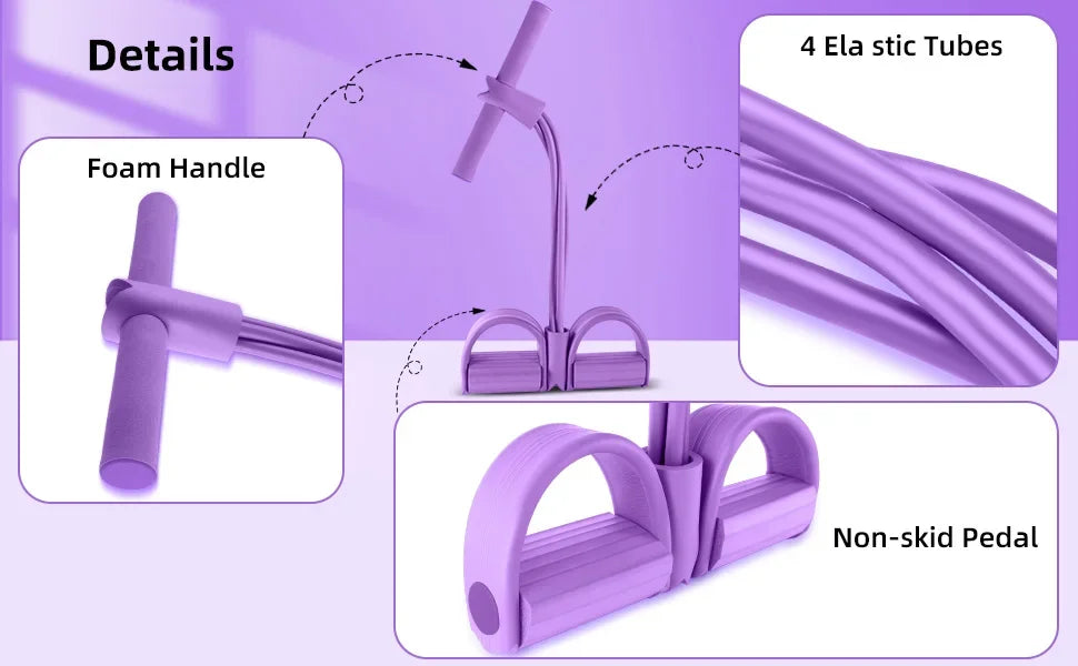 Tensor de banda de resistencia de 4 niveles con asas antideslizantes - Equipo de fitness en casa para entrenamiento muscular abdominal Yoga abdominal