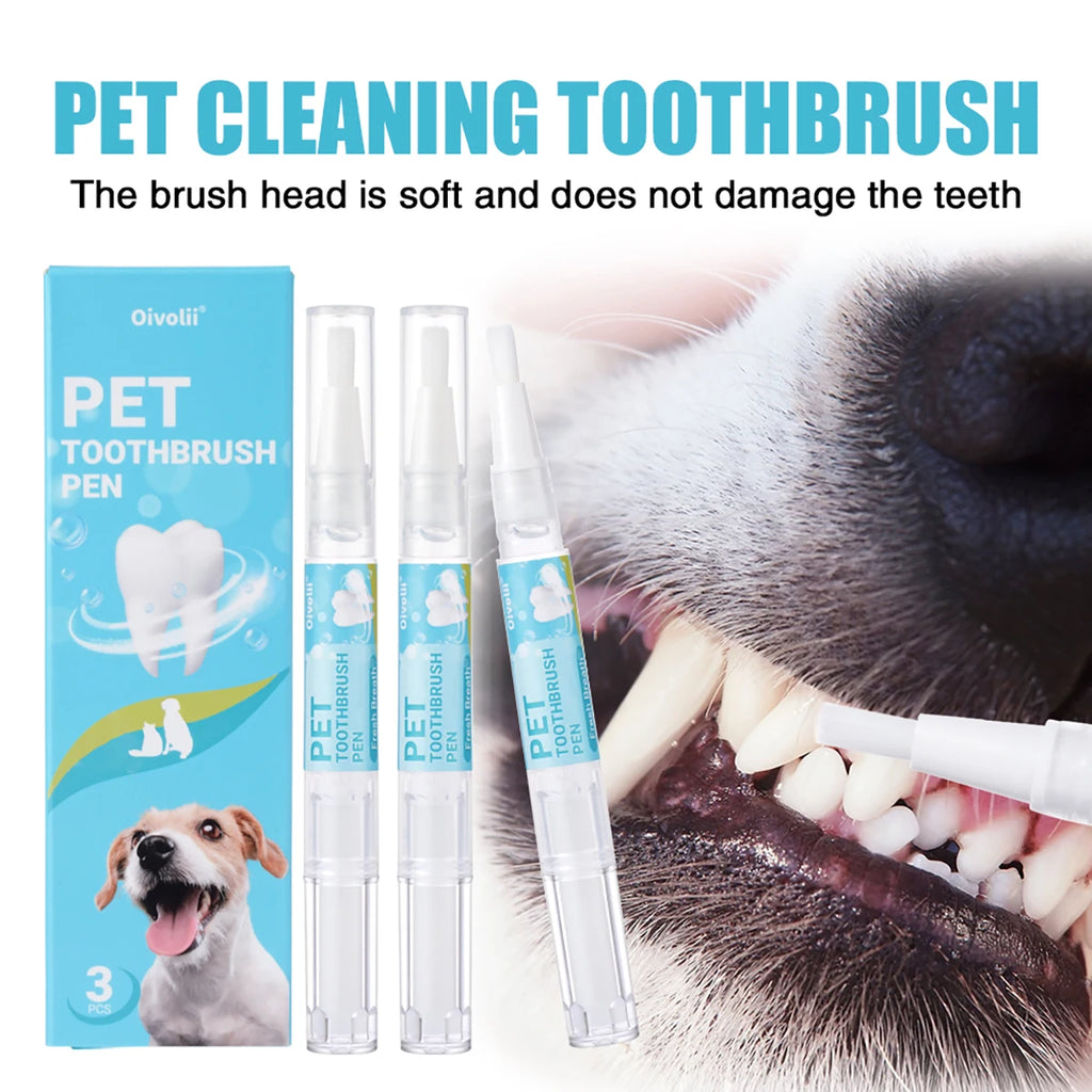 Lápiz Limpiador Dental para Mascotas con Cepillo Suave y Gel Dental para Perros y Gatos, Control de Sarro, Aliento Fresco, Calma las Encías, Fórmula Suave, 3 Unidades por Caja