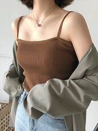 2025 Tops cortos informales con cuello Halter para mujer, camisola sin mangas con tirantes y espalda descubierta, camiseta sin mangas ajustada y sólida, chaleco recortado de tubo para mujer
