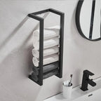 Toallero de baño, estante de almacenamiento de toallas de baño, rollo de toalla de baño de Hotel, estante de papel, colgante de pared negro de acero inoxidable de doble uso