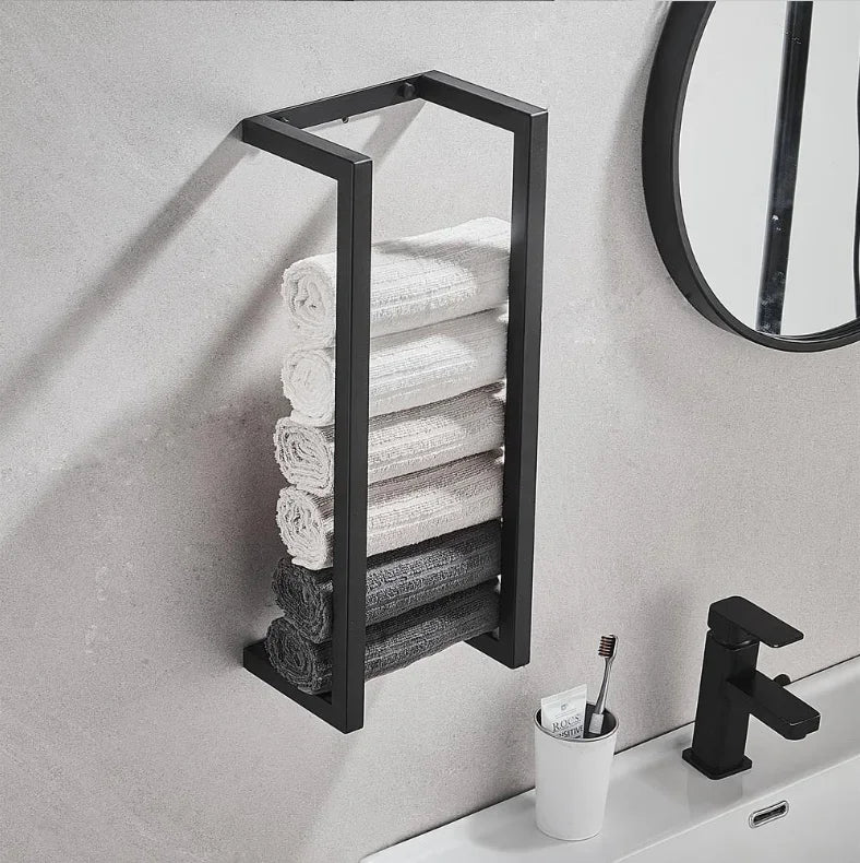 Toallero de baño, estante de almacenamiento de toallas de baño, rollo de toalla de baño de Hotel, estante de papel, colgante de pared negro de acero inoxidable de doble uso