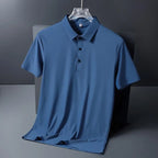 Polo de seda de hielo para hombre, camiseta de manga corta, elástica, sin hierro, fina, ligera, de lujo